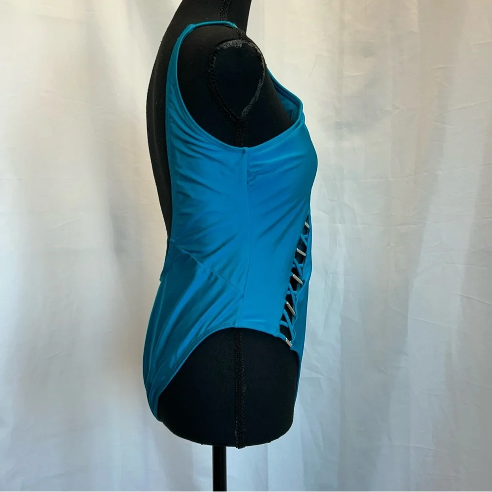 Tinibikini blue Cutout One-Piece Swimsuit Lace-Up Detail Beach Swimwear XL